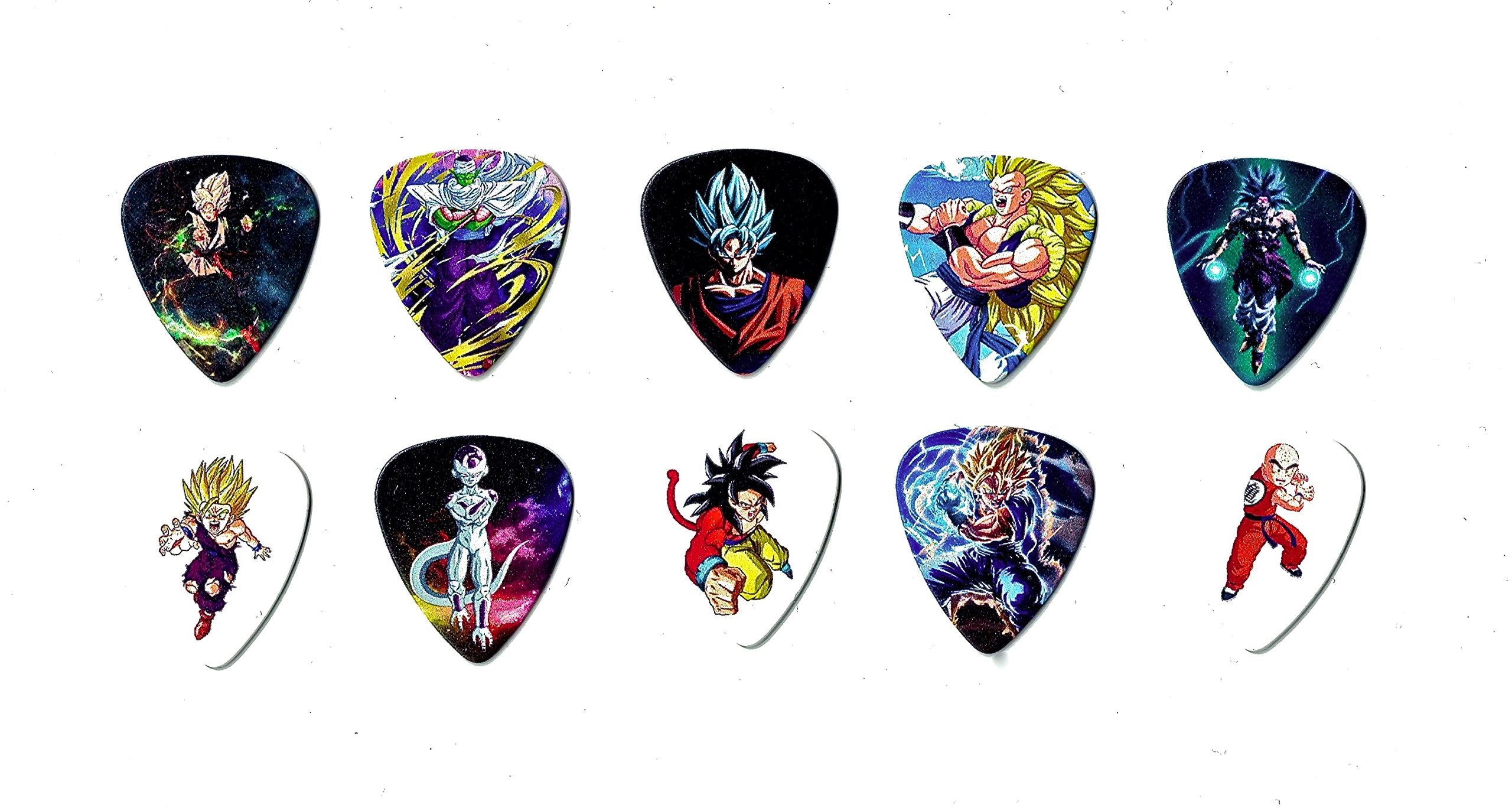 RinTalen Dragon Ball Z Guitar Picks - 10 Medium Multicolor Picks (0.71mm) for DBZ Lovers, Perfect for Musicians and Collectors